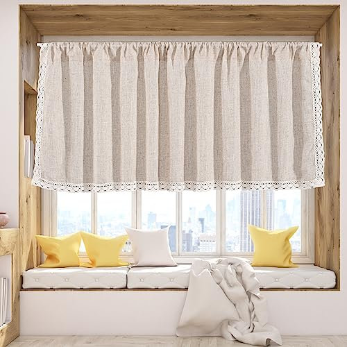 Focenat Tendina per Finestra in Lino, 150x45cm, Tenda Corta per Finestre Piccole, Tenda da Bistrò Beige, Tende Mantovane Corte, Tende Oscuranti per Cucina, Soggiorno, Bagno, Casa di Campagna
