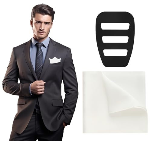 HENGBIRD Einstecktuch Seide mit Einstecktuch Halter, 35 * 35 cm Seide Einstecktuch für Herren, Einstecktuch in Einfarbig Uni Weich Einstecktuch Weiß für Hochzeit Smokings Anzüge Abendessen Jacken