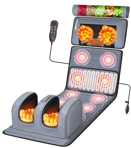 Ganzkörper-Massagematte Rückenmassagegerät mit Wärmefunktion und Vibrationsmassage, Faltbar Massagematte Nacken Rollmassagemit Einer Abnehmbaren Nackenmassage-Kopfstütze für Zuhause, Büro und Auto