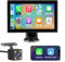 Hexinex 7”Pantalla de Coche CarPlay/Android Auto Inalámbrico/MirrorLink para Coche, Reproductor de Coche Pantalla Tactíl Admite Bluetooth/Asistencia de Voz/Google/USB/SD/FM/Sin Instalación/Cámara 6M