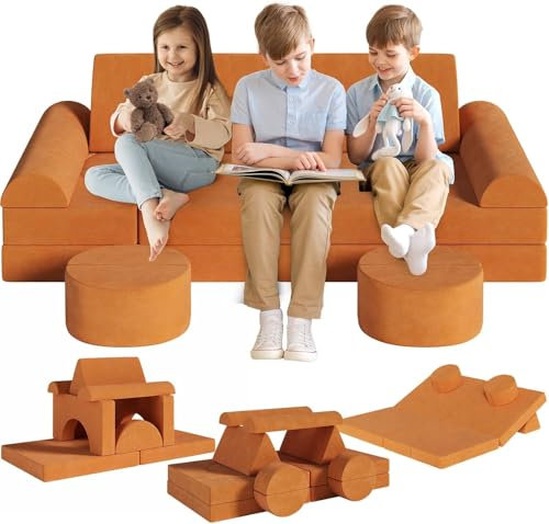 Spielsofa Kindersofa mit 14PCS Modul,Modulare Kinderspielcouch,Kindersofa aus Schaumstoff Bausteine,Spielsofa für Kinder & Kindersessel,Kuschelecke im Kinderzimmer,zum Spielen,Kreativsein,Schlafen