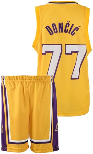 Amdrabola Lakers Luka Doncic Basketball Kinder Trikot Bausatz, Gelb, Komm mit Shorts Basketballfans (140,Gelb)