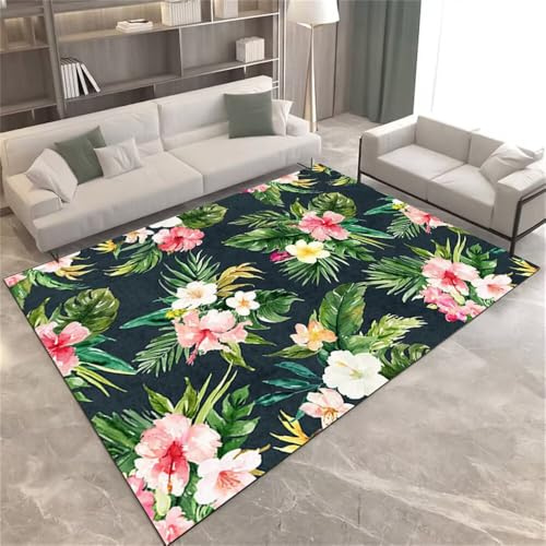 RUGMRZ Tapis De Sol Enfant Chaise Bureau Entree Exterieur 80x150CM Absorbant Chien Vert Floral Frais Rose déco Maison litière pour Chat