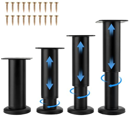 Yosoo Health Gear 4PCS Pied de Meuble Réglable 12-18cm pour Étagères de Cuisine, Canapé, Table, Chaise, Bureau, Placard, Support Poids 600LB, Pieds de Meuble de Salle de Bain Pied