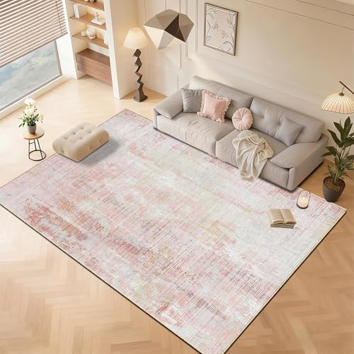 WUTONG Altrosa Vintage Teppich Rosa Teppich Wohnzimmer 160x230cm, Weicher Kurzflor Kaschmir-Gefühl,Waschbare Teppiche Abstrakt für Schlafzimmer,jugendzimmer,Kinderzimmer Mädchen