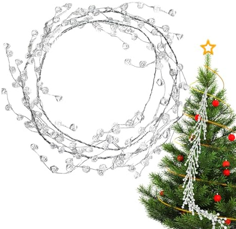 Wuvfojca 110 cm Perlengirlande Weihnachten Kristall Girlande Deko Kristall Wassertropfen Drahtgirlande Für Weihnachtsbaum DIY Handwerk Blumenstrauß Weihnachten Hochzeit Zuhause Party Innendekoration