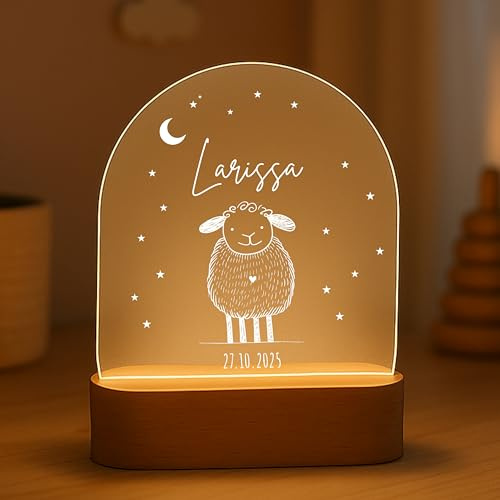 VILLA ROSA LOTTA Personalisiertes Nachtlicht für Babys mit Namen - Individuelle Geschenke Baby - Geschenk Zur Geburt Mädchen und Junge - Nachttischlampe Zur Geburt - Nachtlicht graviert