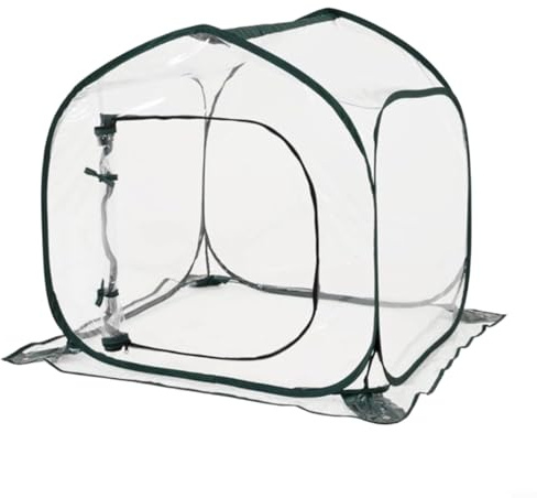 Emiif Mini serre portable pour jardin extérieur et intérieur, protection de plantes pop-up en PVC transparent avec porte à fermeture éclair et maille anti-oiseaux, 80 cm