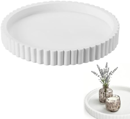 Umllpet Serviertablett, Deko Wohnizimmer Tischdeko Tablett, Rund Vintage Dekotablett Holz für Küche Tisch,Wohnzimmer, Schlafzimmer,Badezimmer (Weiß)
