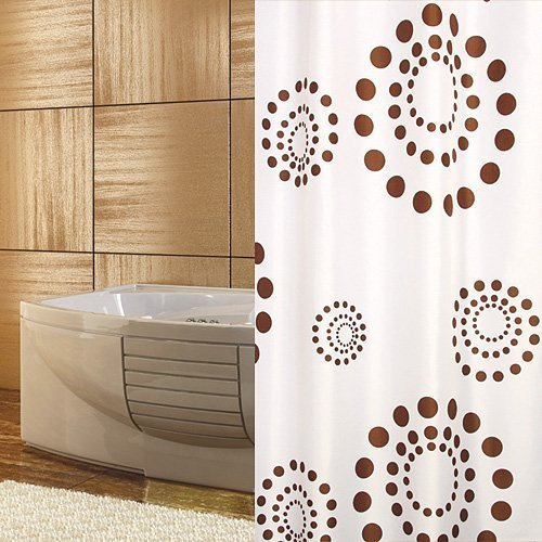 KS Handel 24 Textil DUSCHVORHANG 120x200 cm Weiss BRAUN Kreise Retro Punkte 120 x 200 INKL. QUALITÄTSRINGE! Shower Curtain White Brown Circles!