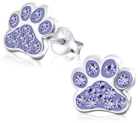 Laimons Mädchen-Ohrstecker Ohrringe Kinderschmuck Hundepfote Pfote mit Glitzer aus Sterling Silber 925 (Violett)