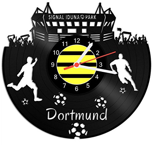GRAVURZEILE Schallplattenuhr Dortmund - 100% Vereinsliebe - Upcycling Design Wanduhr aus Vinyl Made in Germany