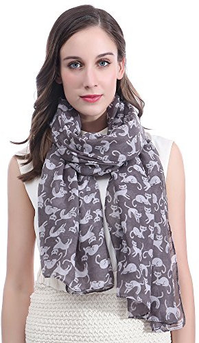 Cat Print Women's Scarf Shawl Wrap Lightweight (Grey)