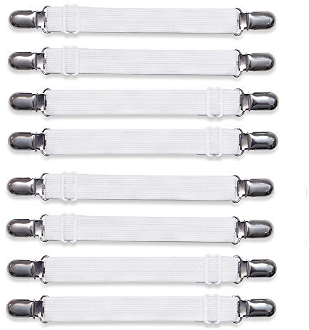 Brilliant future Verstellbare Betteckenhalter, Bettlakenspanner, Klemmen, Hosenträger, Gummiband, Metall-Clips, Matratzeneck-Gurte (weiß, 8)