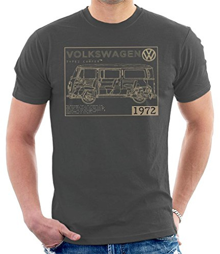 Volkswagen Type 2 Camper Plans Light Text Men's T-Shirt Charcoal