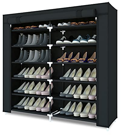 Mondeer 6 Schicht Schuhschrank Schuhablage Schuhregal Staubdichtes Stoffregal für ca. 36 Paar Schuhe, 110cm*115cm*30cm mit Schutzhülle, für Wohnzimmer, Schlafzimmer, Flur, Schwarz