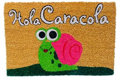 Felpudo Entrada Casa Original Hola Caracola, Fibra de Coco, 60x40 cm | Base antideslizante de PVC, divertido para exterior o interior, recibidor y puerta, fácil de limpiar