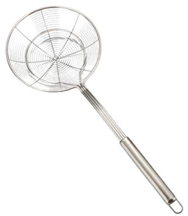 BESTonZON Schiumarola Utensili da Cucina Scolapasta-Mestolo Forato in Acciaio Inox Manico Ergonomico E Filtro a Maglia di Ragno per Pasta Spaghetti Tagliatelle E Frittura in Cucina (44.5x18cm)