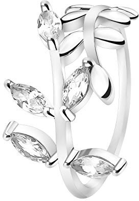 Sofia Milani - Damen Ring 925 Silber - mit Zirkonia Steinen - Blatt Ring - 10097-54 (17.2)