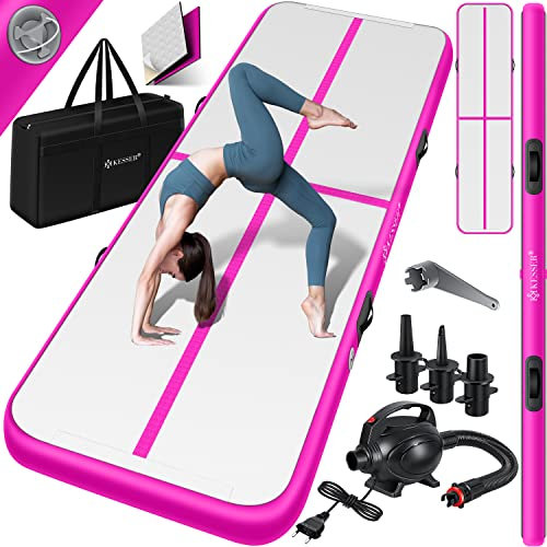 KESSER® Tappeto da palestra, con Borsa di Trasporto e Pompa ad Aria Elettrica, Yoga, Fitness, Tumbling, Ginnastica, Tappeto da allenamento, Gonfiabile, 400x100x10 cm/Rosa