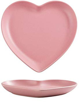 FUYU 2pcs Pink Heart Shaped Ceramic Dinner Plates