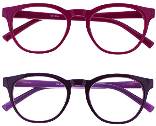 OPULIZE Blu Gafas de Lectura con Bloqueo de Luz Azul Pack de 2 Montura Redonda Rosa Fucsia Violeta Oscuro Bisagras de Muelle Mejoran el Sueño Ordenador Gaming Antirreflejante Hombre Mujer BB5-45 +1.50