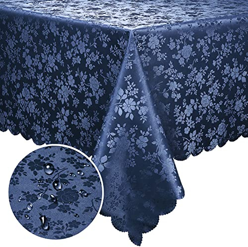 smiry Rectangle Table Cloth, Waterproof Heavy Duty Vinyl Tablecloths, Wipeable Washable Table Cover for Kitchen and Dining Room (Navy Blue, 60 X 102)