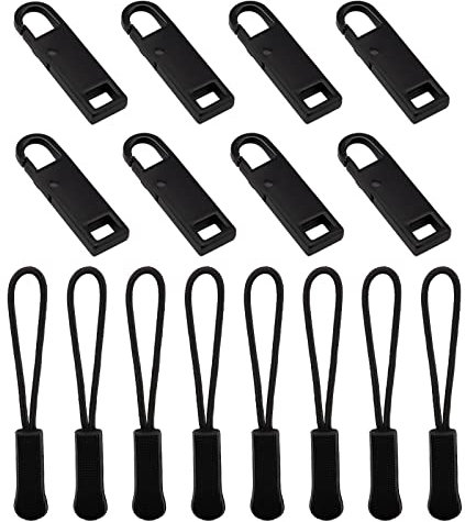 SAVITA 16 Pezzi Kit di Ricambio per Cerniera Lampo, 8 Pezzi Etichette per Cerniera e 8 Pezzi Cavo di Estensione per Cerniera per Giacche Zaini Borse (Nero)