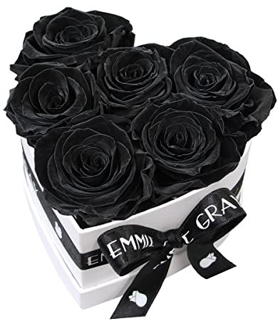 EG EMMIE GRAY Classic Infinity Rosenbox | Herz | Weiß – Traumhafte Infinity Rosen, 1-3 Jahre haltbare Rosen, Flowerbox mit echten, konservierten Rosen, edle Premiumrosen (S, Black Beauty)