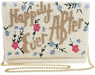 Pretty Robes HAPPILY EVER AFTER Clutch Purse for Wedding Day Beaded for Bachelorette Party, Bridal Purse Bridal Shower GIfts & Engagement Gifts for Bride To Be