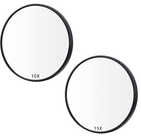 Specchio ingranditore con ventose ingrandimento 15X 10X specchio ravvicinato per il trucco Rimozione di punti neri e macchie specchio portatile mini rotondo per la casa e i viaggi,88mm