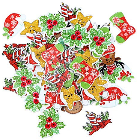 50 Stück Weihnachts-holzknöpfe-cartoon Schaltflächen Zum Selbst Gestalten Zu Weihnachten Weihnachtsstrumpf Dekorative Knöpfe Feiertagsknöpfe Aus Holz Webknöpfe Kleidung Hölzern Hut