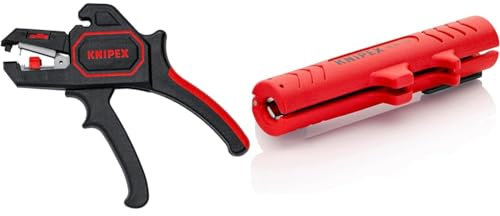 KNIPEX 12 62 180 Automatische Abisolierzange 180 mm, Schwarz & Universal-Abmantelungswerkzeug (125 mm) 16 80 125 SB, Rot