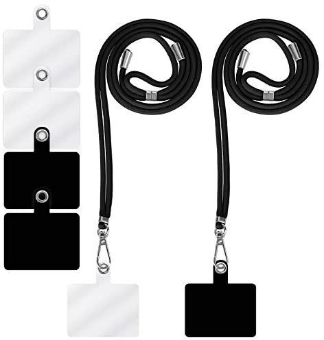 cobee Lot de 2 Cordons à bandoulière universels pour téléphone Portable avec 4 Patchs Transparents réglables pour téléphone Portable, Compatible avec la Plupart des Smartphones (Noir)