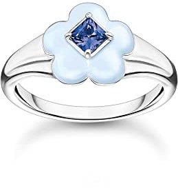 THOMAS SABO Damen Ring mit Blauer Blume Silber 925 Sterlingsilber, Kaltemail TR2433-496-1