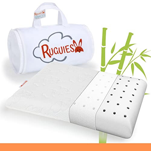 RUGUIES Bamboo- Memory Schaum Kinderkissen, hypoallergen und atmungsaktiv- Kinderkopfkissen-waschbarer Bambus-Baumwoll-Kissenbezug -Oeko-TEX- 1 bis 10 Jahre XL (58x32x 5-7cm)- Inklusive Reisetasche.