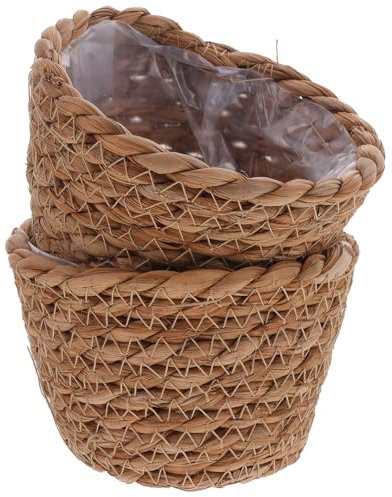 Alipis Pflanzkorb Seegras Gewebte Blumentöpfe 2 Stück 13 cm Rattan-Aufbewahrungskorb Pflanzenbehälter Handgeflochtener Korb Pflanzgefäß Strohblumentopf Für Pflanzen Im Innen-