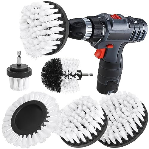 GiReich Brosse Nettoyage Rotative Perceuse, Attachement de Brosse de Perceuse électrique 5 Pièces, pour Perceuse Voiture Carrelage Tapis Baignoire Cuisine Toilettes (Blanc), 2/ 3.5/ 4/ 5 Brosses