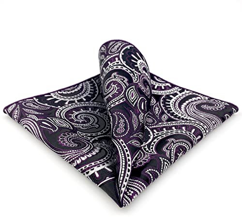 S&W SHLAX&WING Paisley-Einstecktücher für Männer Dunkellila Weiß Schwarz Farbe Rand