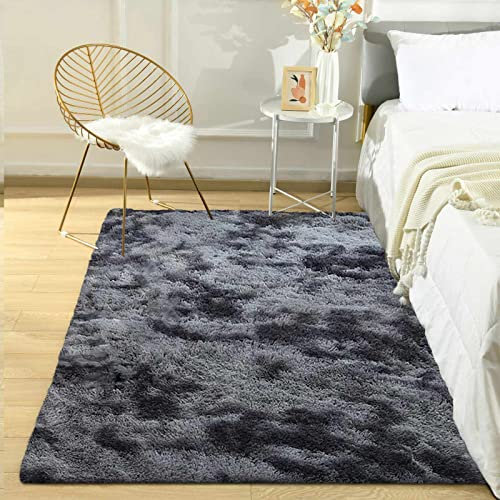 ASIinnsy Hochflor Teppich Wohnzimmer Flauschig Shaggy Weich Modern Grau Teppich Schlafzimmer Kinderzimmer Deko Langflor Teppiche Groß rutschfest Plüsch-Teppiche (Schwarzgrau, 80 x 120 cm)