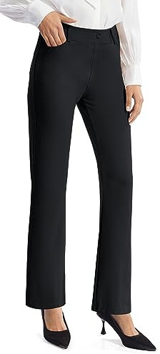AFITNE Women's Straight Leg Black Work Trousers - Tummy Control Bootcut Yoga Pants for Women, Ladies Workout Office Yoga Work Trousers with 4 Pockets - 29 Inches - Black M