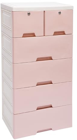 Hanmorfarbi Armadietto portaoggetti in plastica con 6 cassetti, impilabile, con serratura, organizzatore indipendente, per casa, ufficio, camera da letto, bagno (rosa)