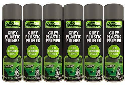AutoTek Grey Plastic Primer Multi-Purpose Aerosol Spay Paint 500ml x6