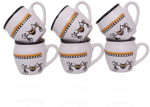 Handmade Traditional Kulhar Kulhad Chai Tea Coffee Mug Cup Cantaritos Set of 6 Glazed Earthenware Glossy Finish Clay Terracotta Artisanal Studio Pottery Mud Brown Food Safe Natural Rustic Eco-Friendly