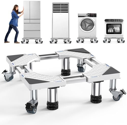 DEWEL Waschmaschine Sockel Untergestell mit 4 Füße+4 Räder für Waschwaschine,Kühlschrank und Trockner, Bärenlast 500kg Verstellbare Sockel