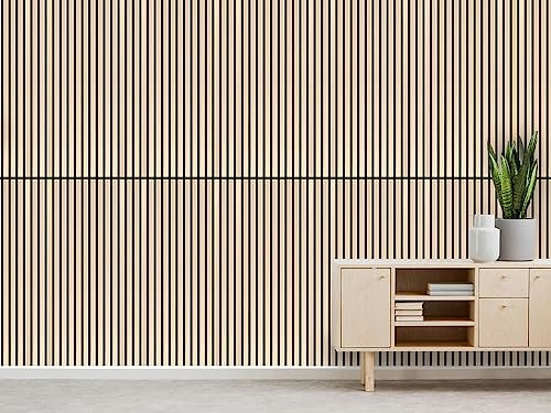 JANGAL Modular Wall Akustikpaneel, Echtholz Furnier Eiche (52x104 cm), Modulares Wandpaneel, mit recyceltem PET-Filz, zum Kleben oder Schrauben, Wandverkleidung, Wand Deko (Letea Oak Furnier)