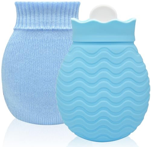 320ml Hot Water Bottle with Smooth Cover, Mini Hot Water Bag for Pain Relief, Waist, Back, Neck, Shoulders, Small Leak Proof Hot Water Bottle with Removable Cover for Women, Kids, Best Gifts
