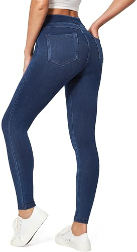 IUGA Stretchy Jeans for Women High Waist Jeggings Tummy Control Skinny Jeans Pull on Leggings with Pockets Trendy Casual(Dark Blue, Medium)