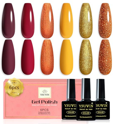 YSUVIN UV Nagellack Set, 6 Stück Gelblich Grün Rot Orange Glitzer Gel Nagellack Soak-off UV Gellack für Frauen Home DIY Nail Art Maniküre Salon, Langlebig, 8ML