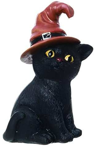 Horror-Shop Schwarze Halloween Katze mit Hexenhut als Dekofigur 11cm